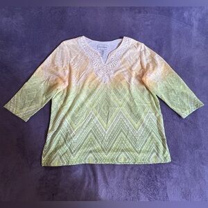 Alfred Dunner Yellow and Green Patterned Top